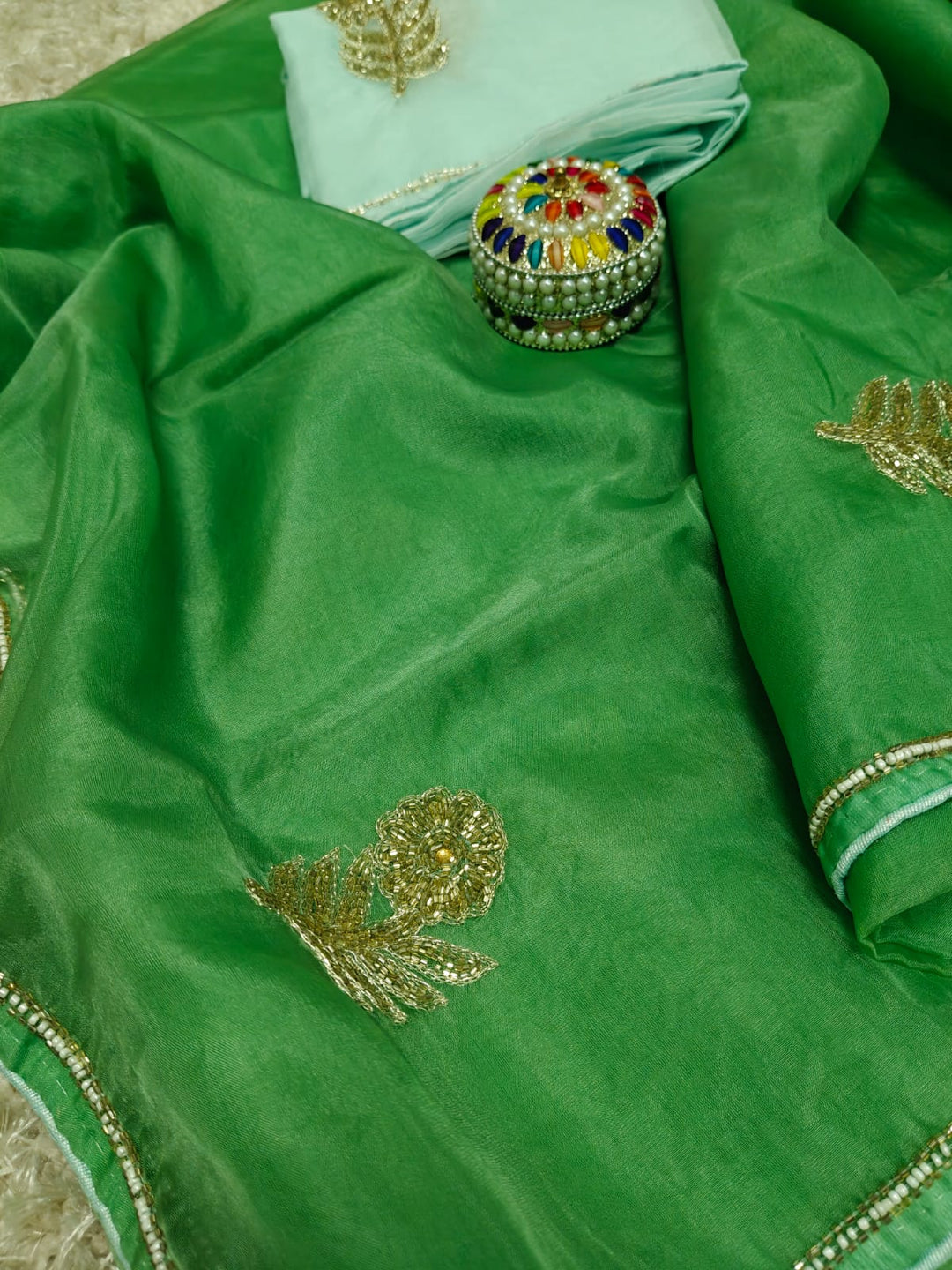 Pure Organza Hand work saree With Blouse.