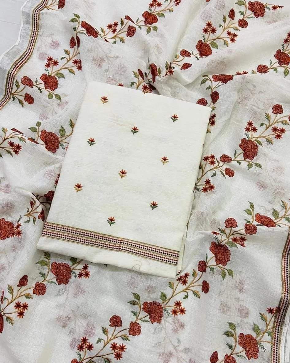 Bhagalpuri Slub Linen Embroidery Unstitched suit.