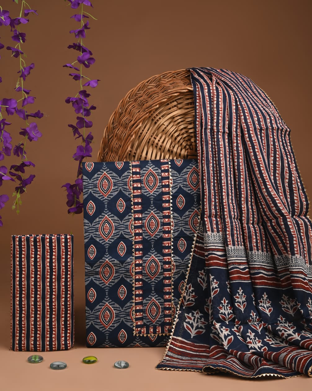 Pure Cotton Gotta patti Work unstitched Suit With Cotton Dupatta.