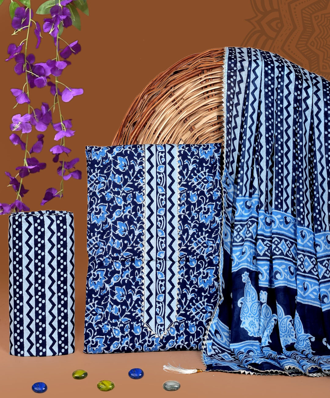 Pure Cotton Gotta patti Work unstitched Suit With Cotton Dupatta.