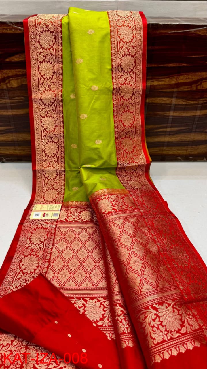 Pure Banarasi Katan Silk Saree With Antique Zari Work .