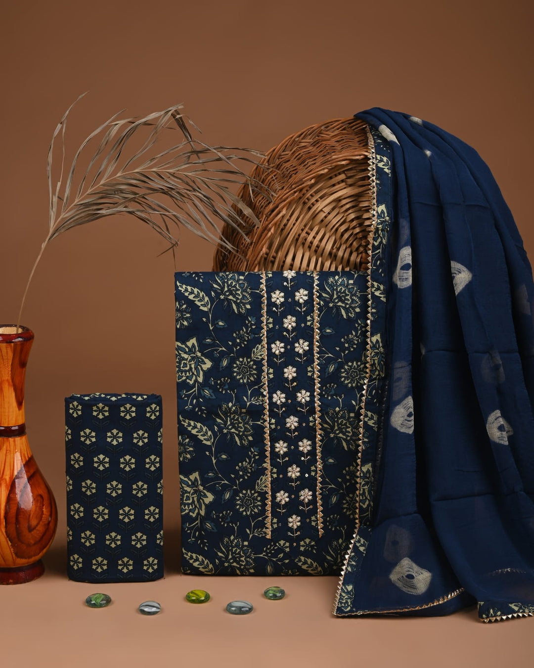 Pure Cotton Gotta patti Work unstitched Suit With Chiffon Dupatta.