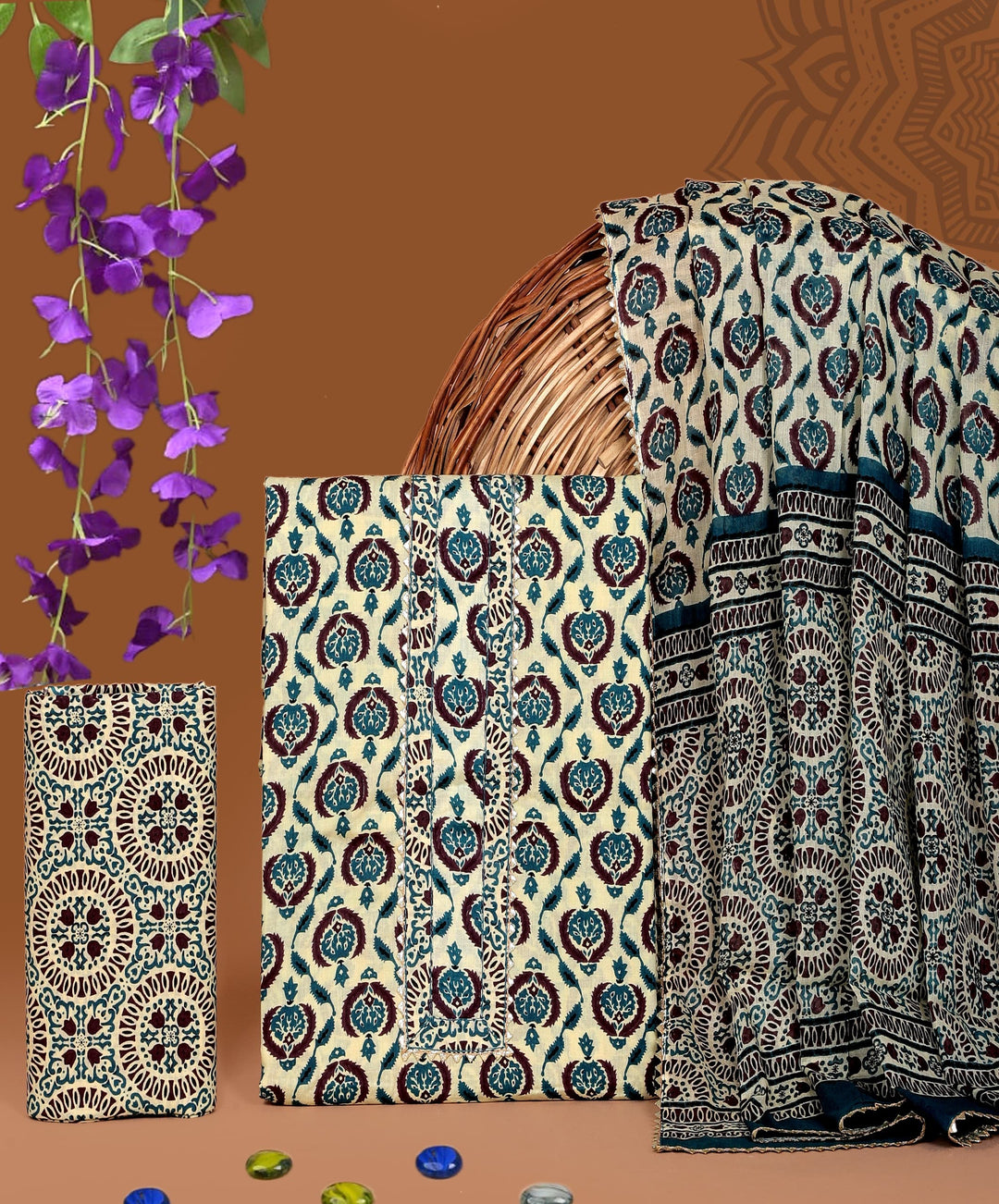 Pure Cotton Gotta patti Work unstitched Suit With Cotton Dupatta.