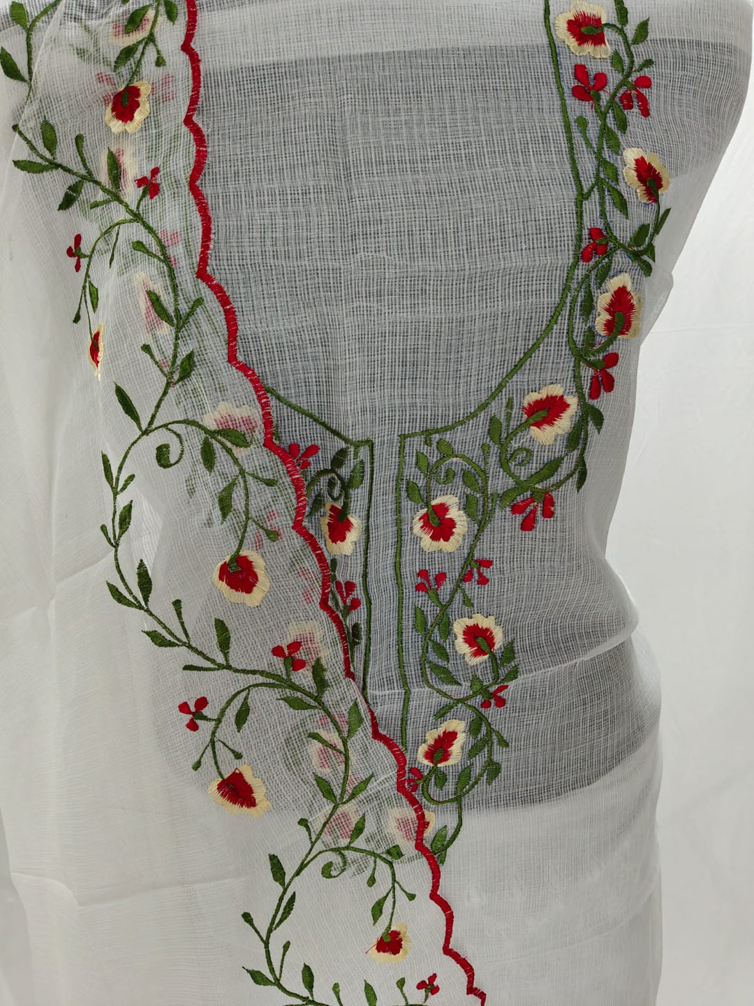 Pure Cotton Kota Doriya Embroidery Unstitched Suit With Dupatta