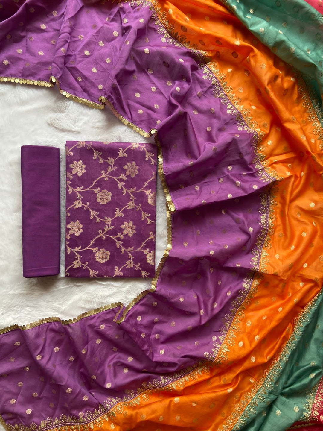 Pure Banarasi Chanderi Silk jall Zari Work Unstitched Suit .