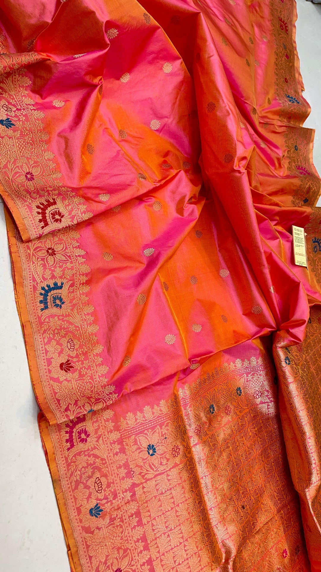 Pure Banarasi Katan Silk Meenakari Saree With Antique Zari Work.