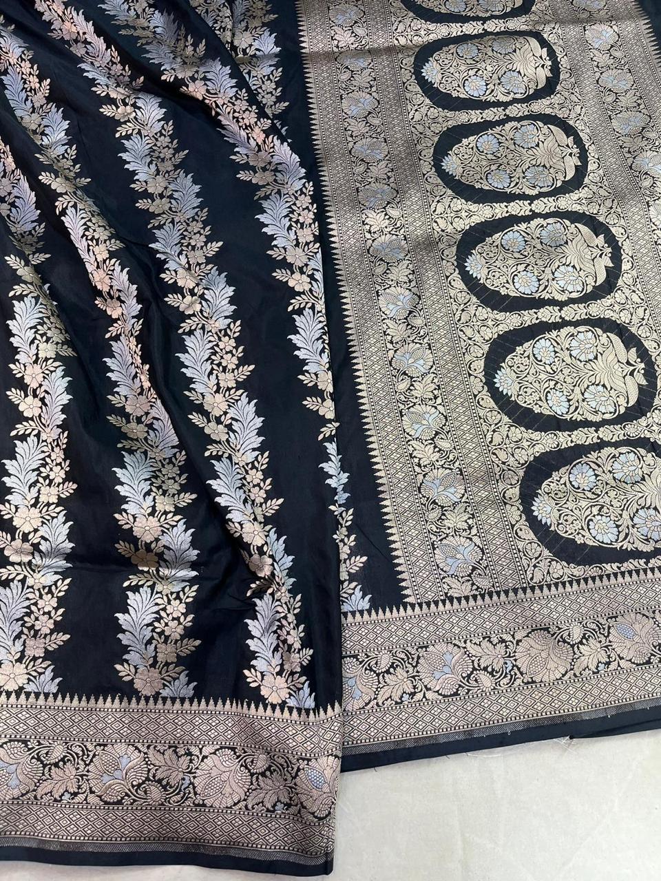 Pure Banarasi Handloom Katan Silk Saree With Beautiful  Zari Work .