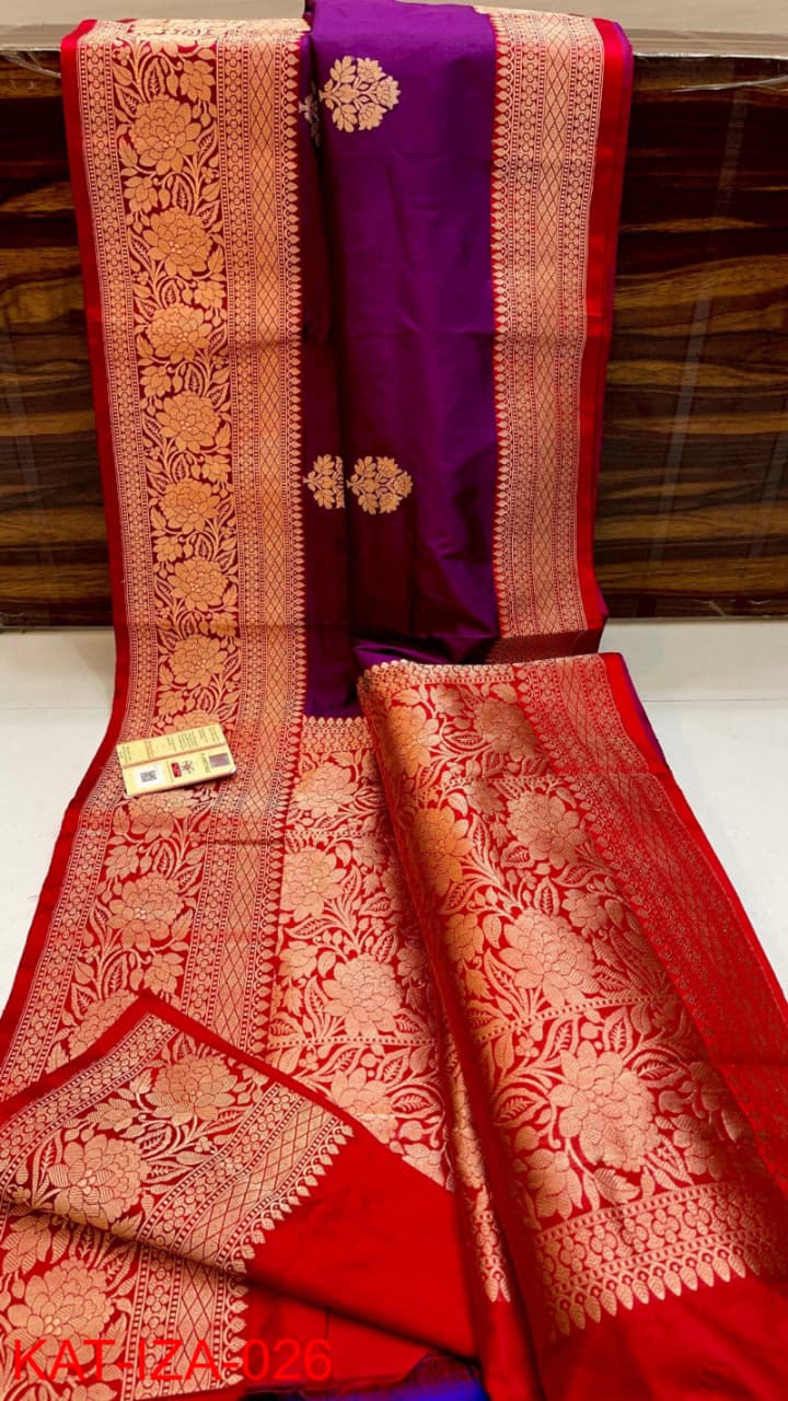 Pure Banarasi Katan Silk Saree With Antique Zari Work .