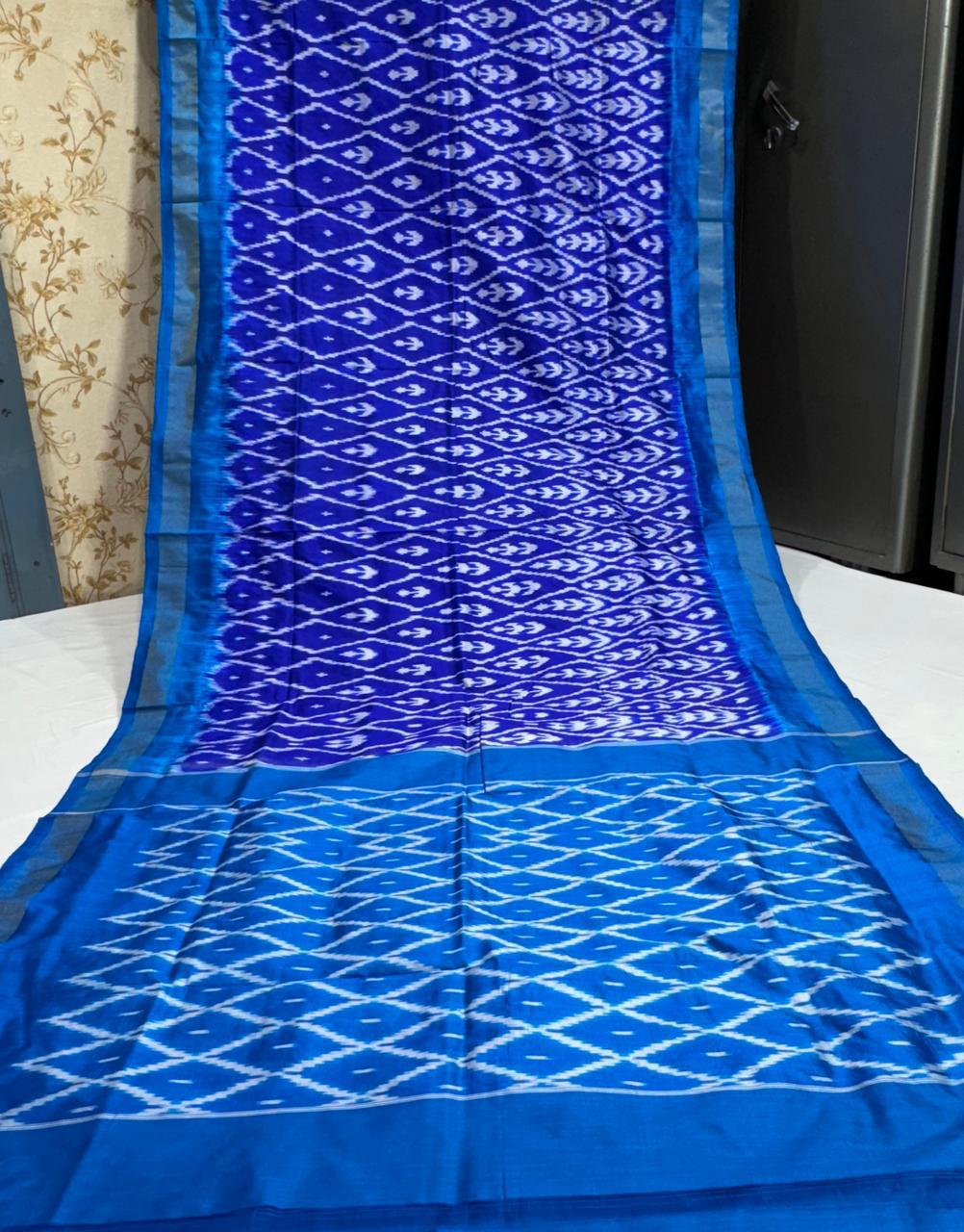 Pure Pochampally Ikkat Silk Saree With Blouse Pthani Pattern Border.
