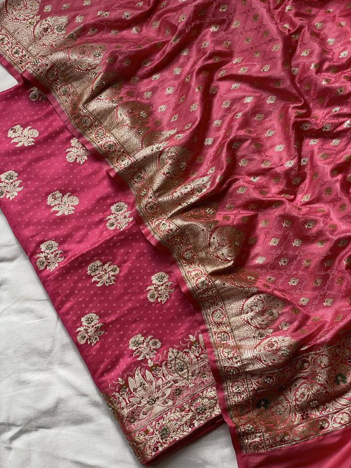 Pure Banarasi Katan Satin Silk UNstitched Suit.