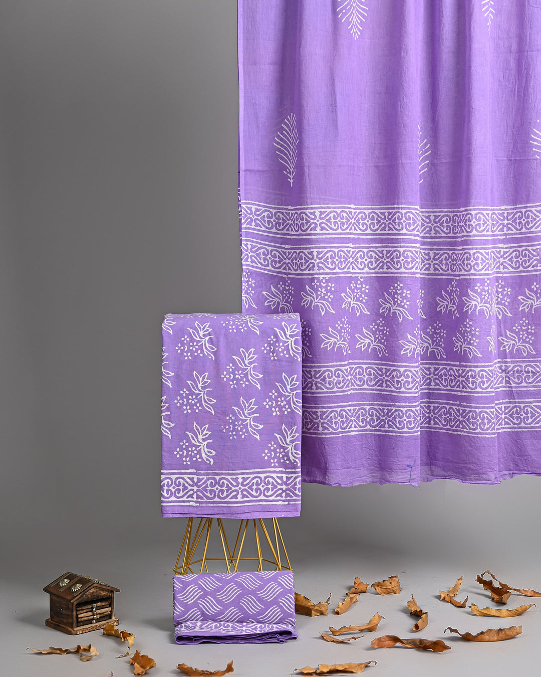 Pure Cotton Hand Block Printed Unstitched Suit Set With Cotton Dupatta .