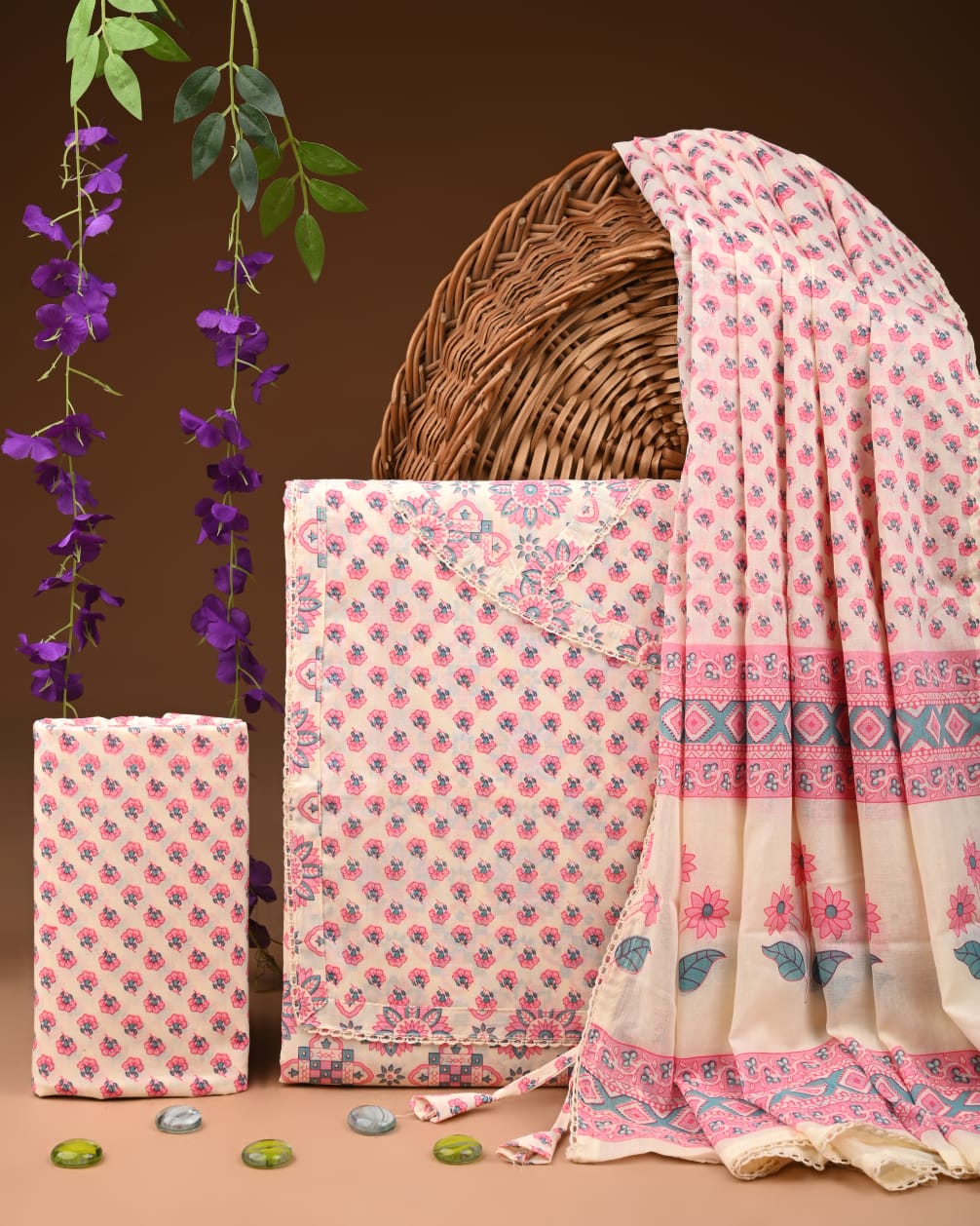 Pure Cotton Gotta patti Work unstitched Suit With Cotton Dupatta.