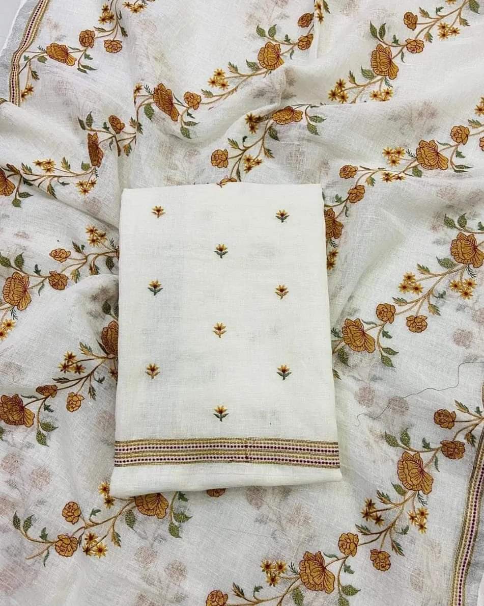 Bhagalpuri Slub Linen Embroidery Unstitched suit.