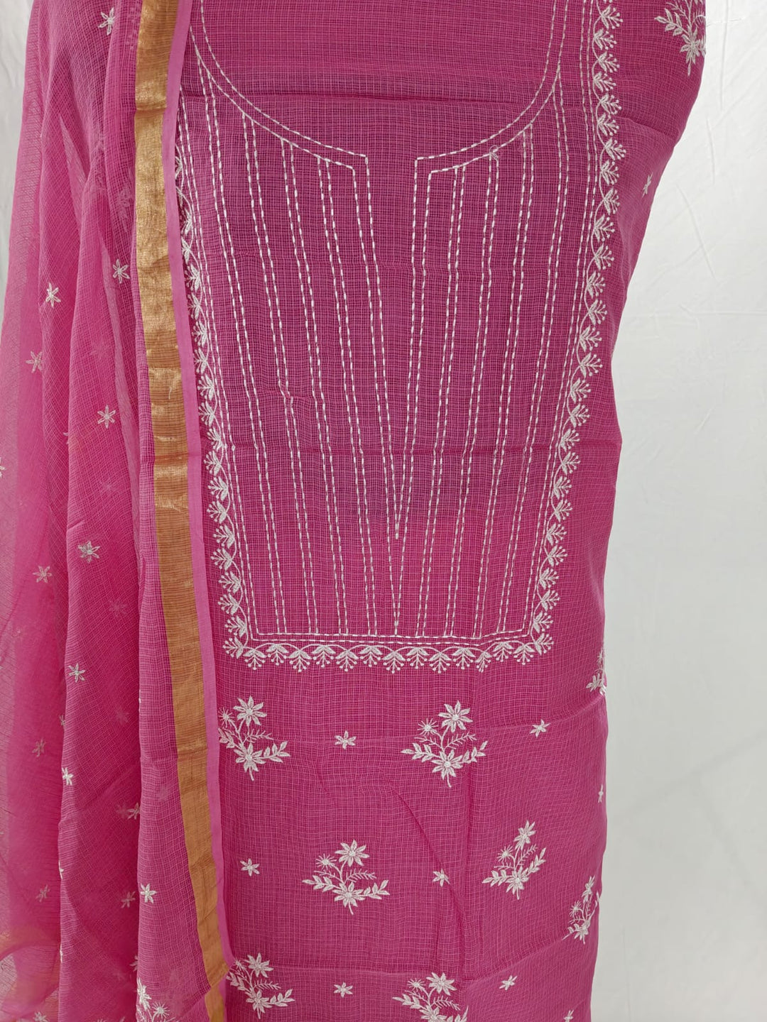 Chikankari Hand Work 2pc Unstitched Suit in Kota doria Fabric .