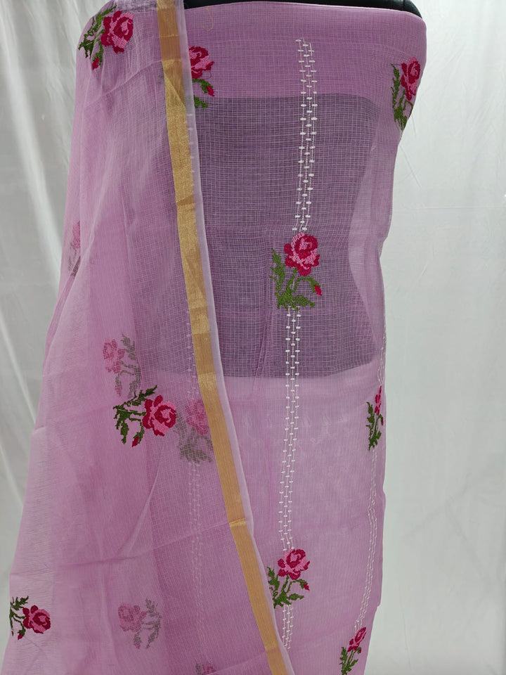 Pure Cotton Kota Doriya Embroidery Unstitched Suit With Dupatta