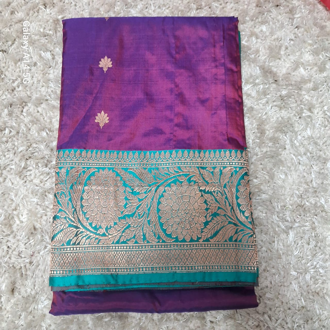 Pure Banarasi Handloom Katan Silk Saree With Zari Work Border.