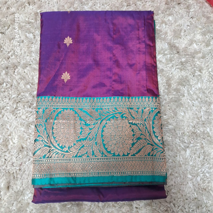 Pure Banarasi Handloom Katan Silk Saree With Zari Work Border.