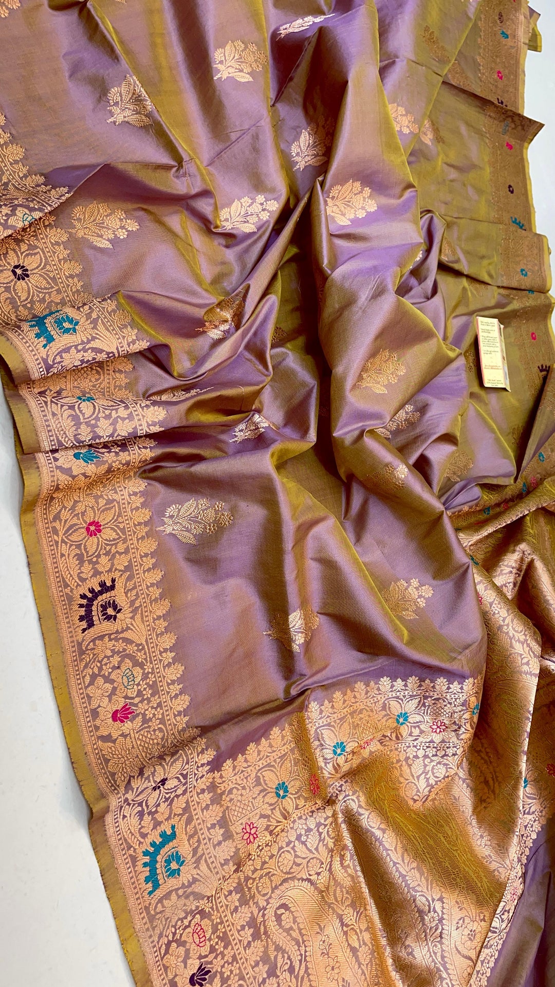 Pure Banarasi Katan Silk Meenakari Saree With Antique Zari Work.