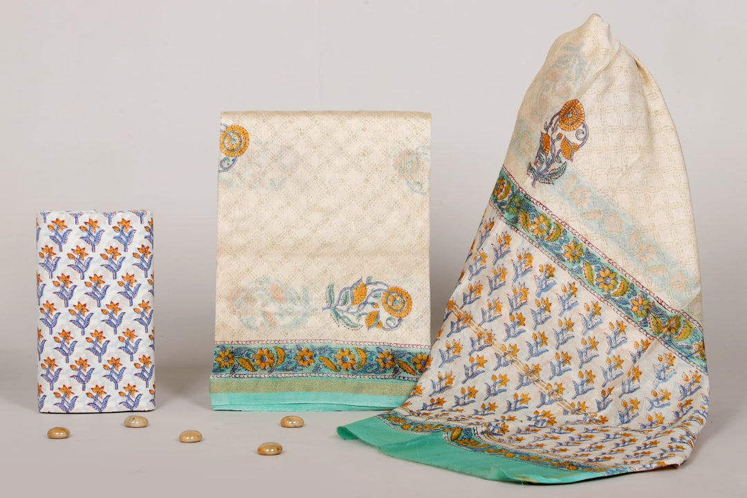 Pure Hand Block Chanderi Silk Unstitched Suit