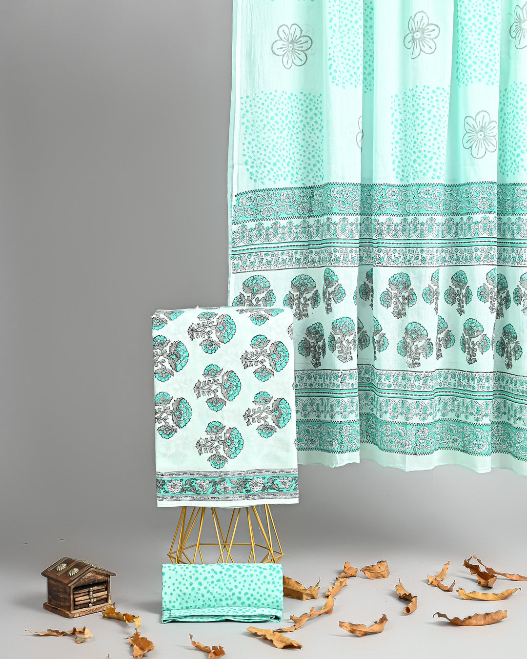 Pure Cotton Hand Block Printed Unstitched Suit Set With Cotton Dupatta .