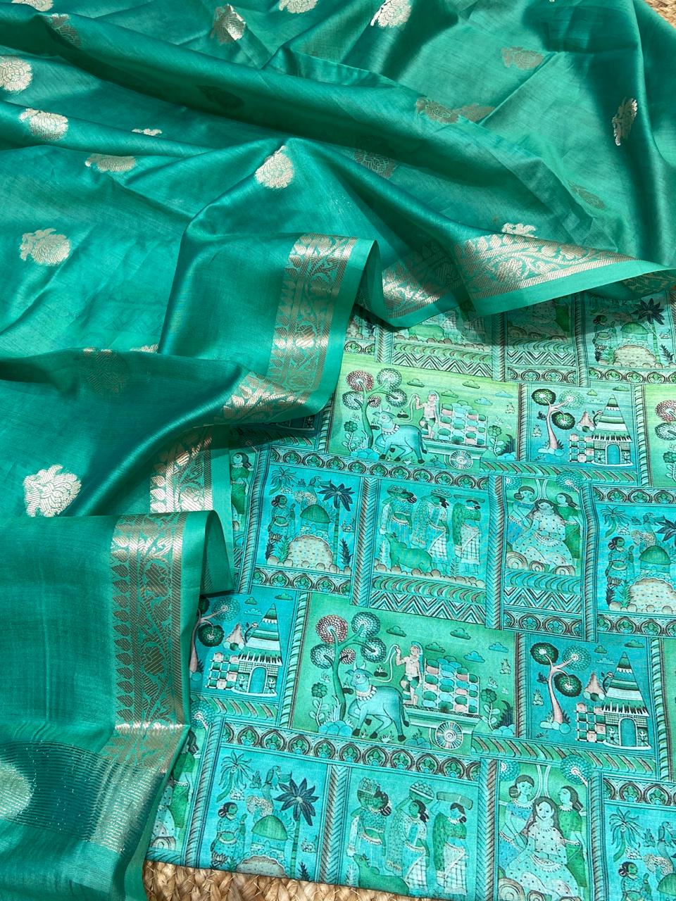 Pure Banarasi Chanderi Silk Digital Printed Unstitched suit .