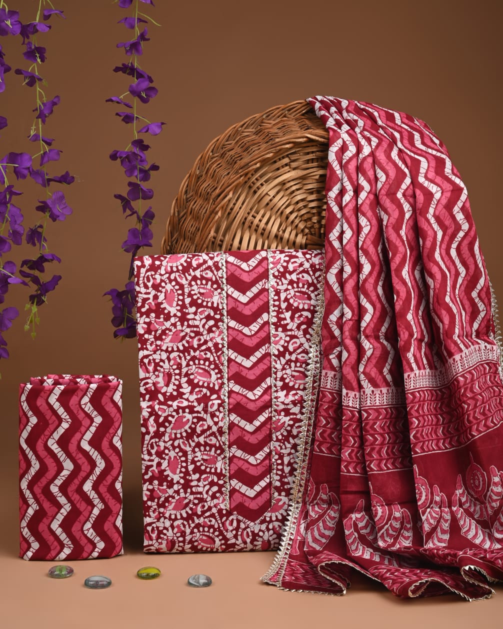 Pure Cotton Gotta patti Work unstitched Suit With Cotton Dupatta.