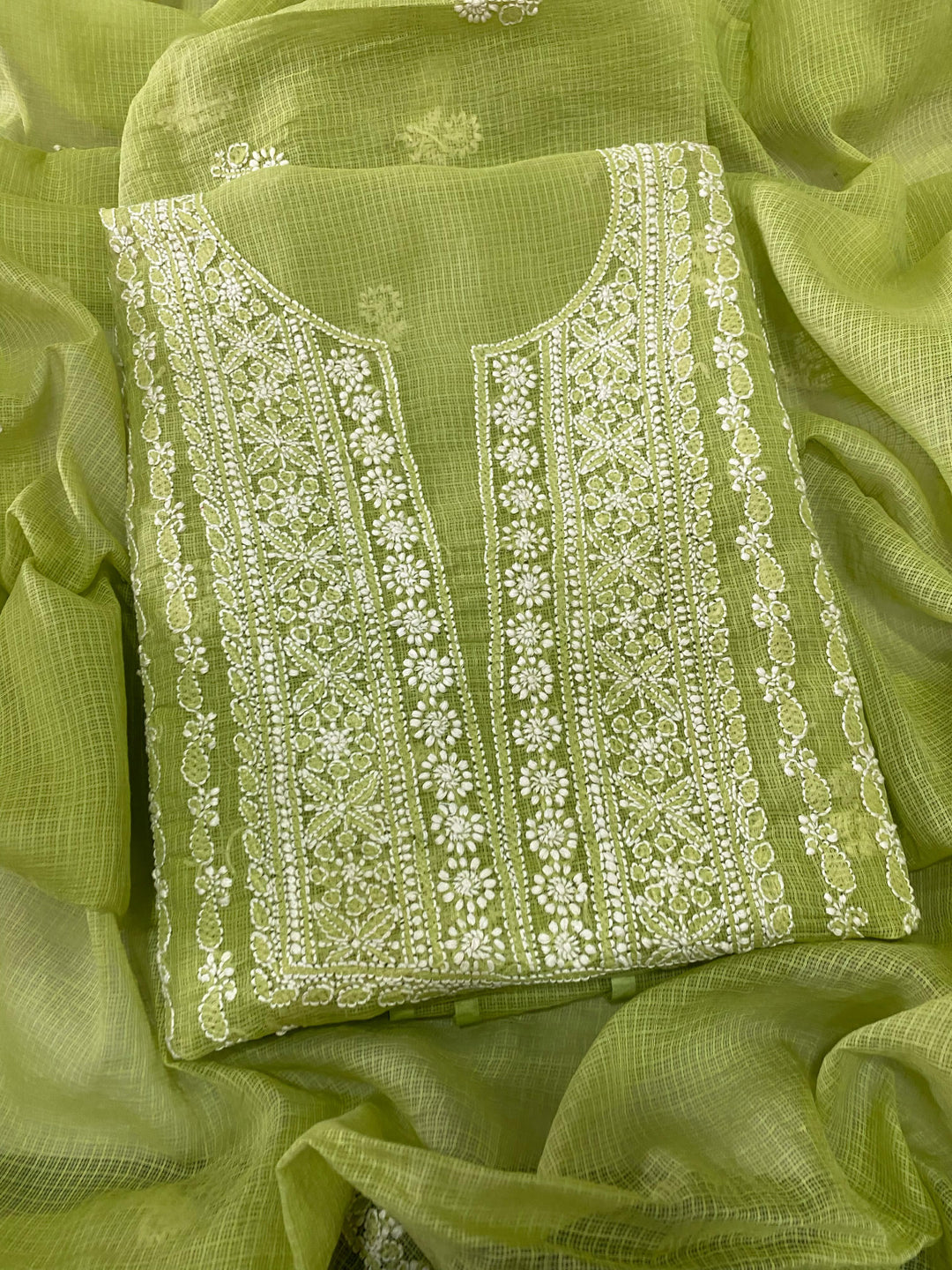 Chikankari Hand Work 2pc Unstitched Suit in Kota doria Fabric