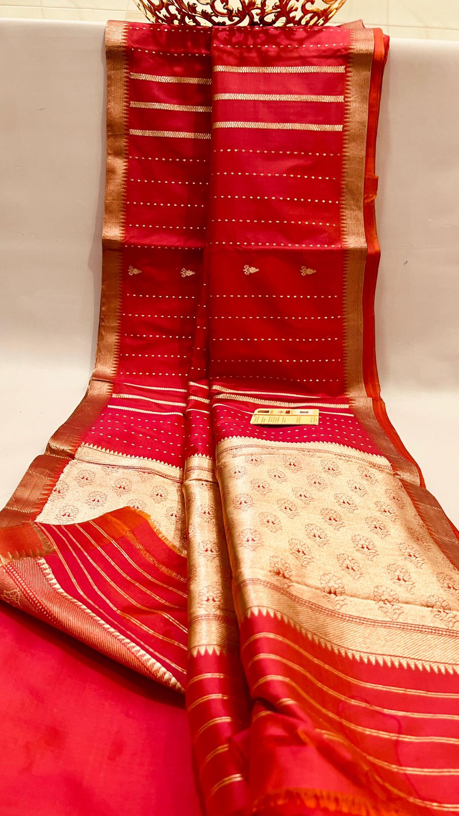 Pure Banarasi Handloom Katan Silk Saree With Antique Zari Work .