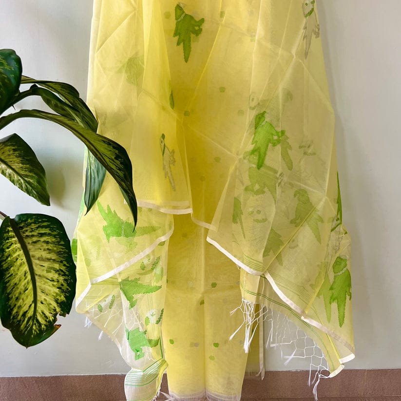 Pure Maslin Silk 2PC Jamdani Unstitched Suit With Bird Motif