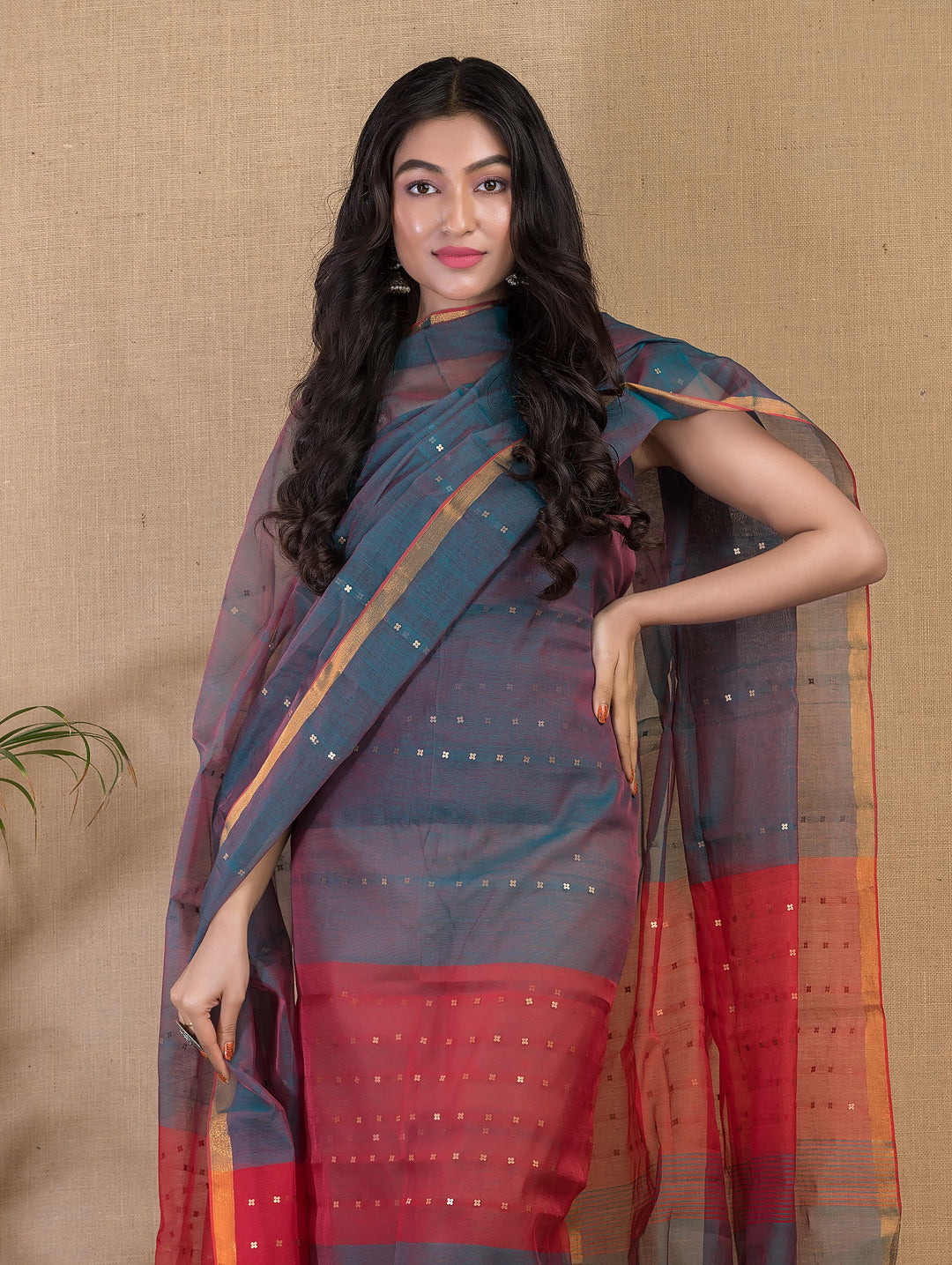 Pure Maslin silk 2PC Jamdani Sequence Handwork Unstitched Suit With Jaal net dupatta.