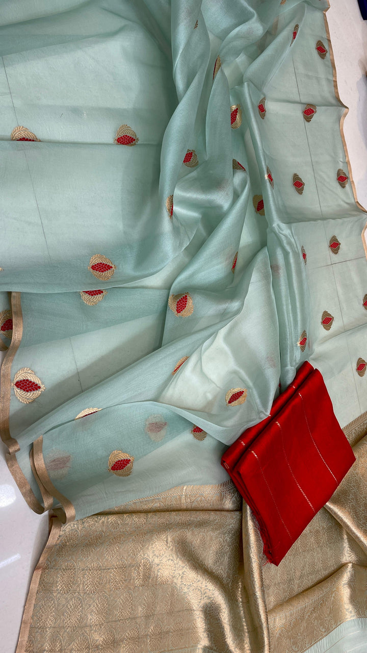 Pure Kora Organza Silk Handloom Zari Work Saree.