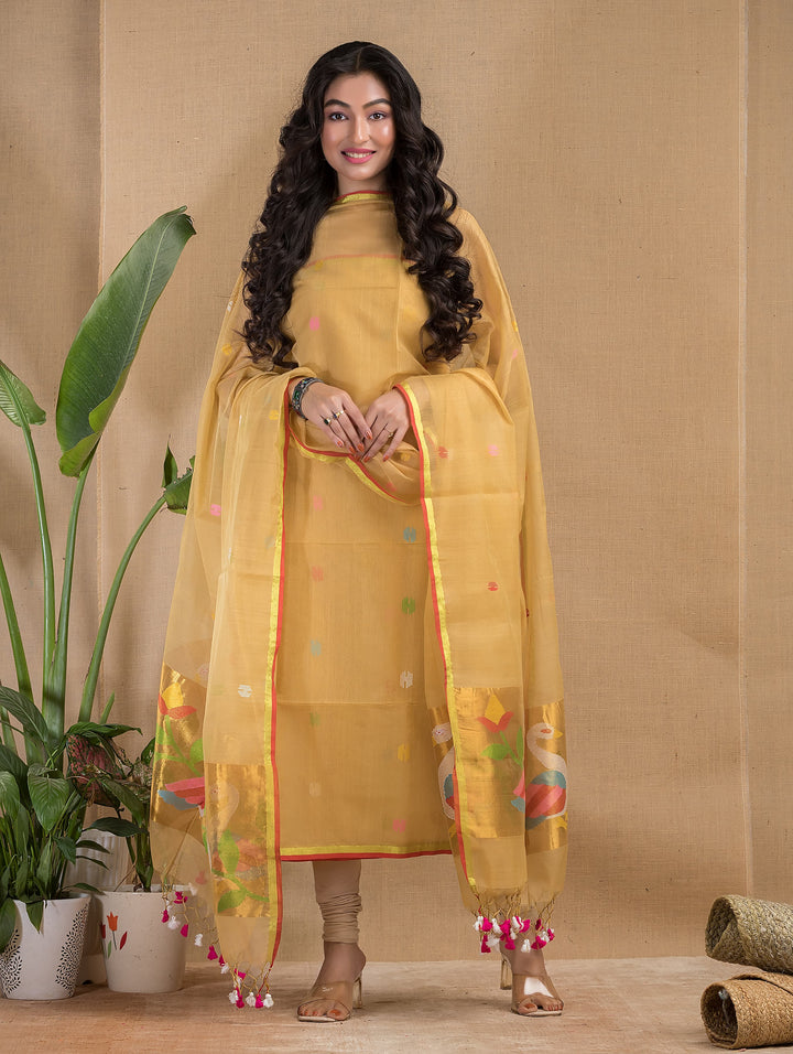 Pure Maslin silk 2PC Jamdani Handwork Unstitched Suit .