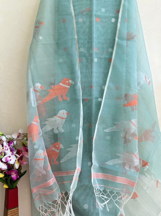 Pure Maslin Silk 2PC Jamdani Unstitched Suit With Bird Motif