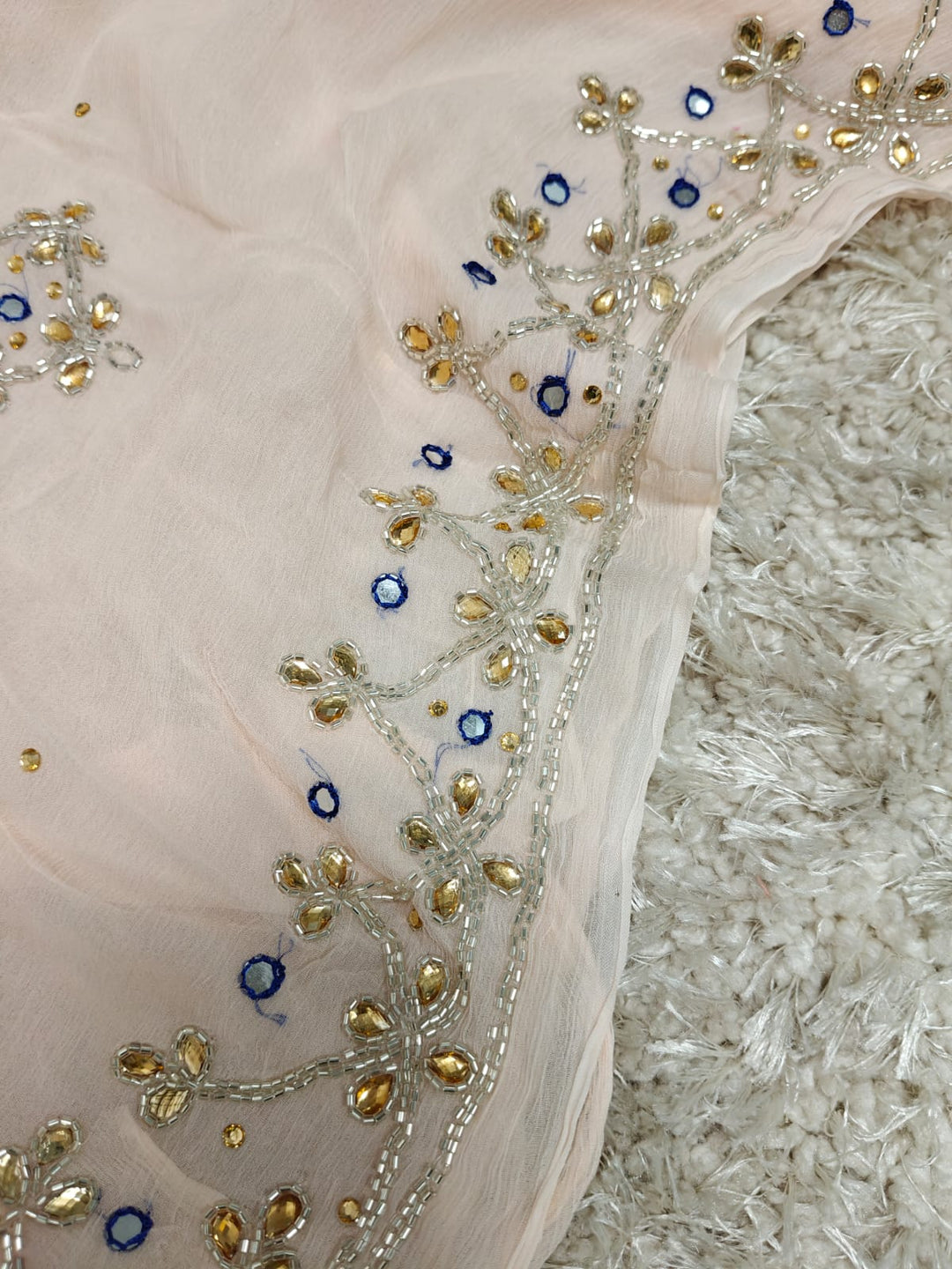 Pure chinon Jerkin work saree With Blouse.