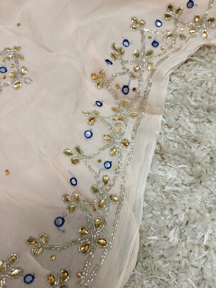 Pure chinon Jerkin work saree With Blouse.