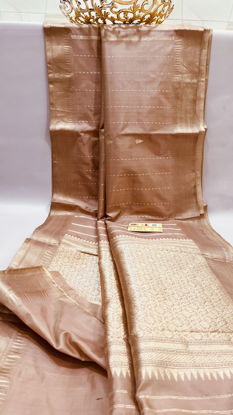 Pure Banarasi Handloom Katan Silk Saree With Antique Zari Work .