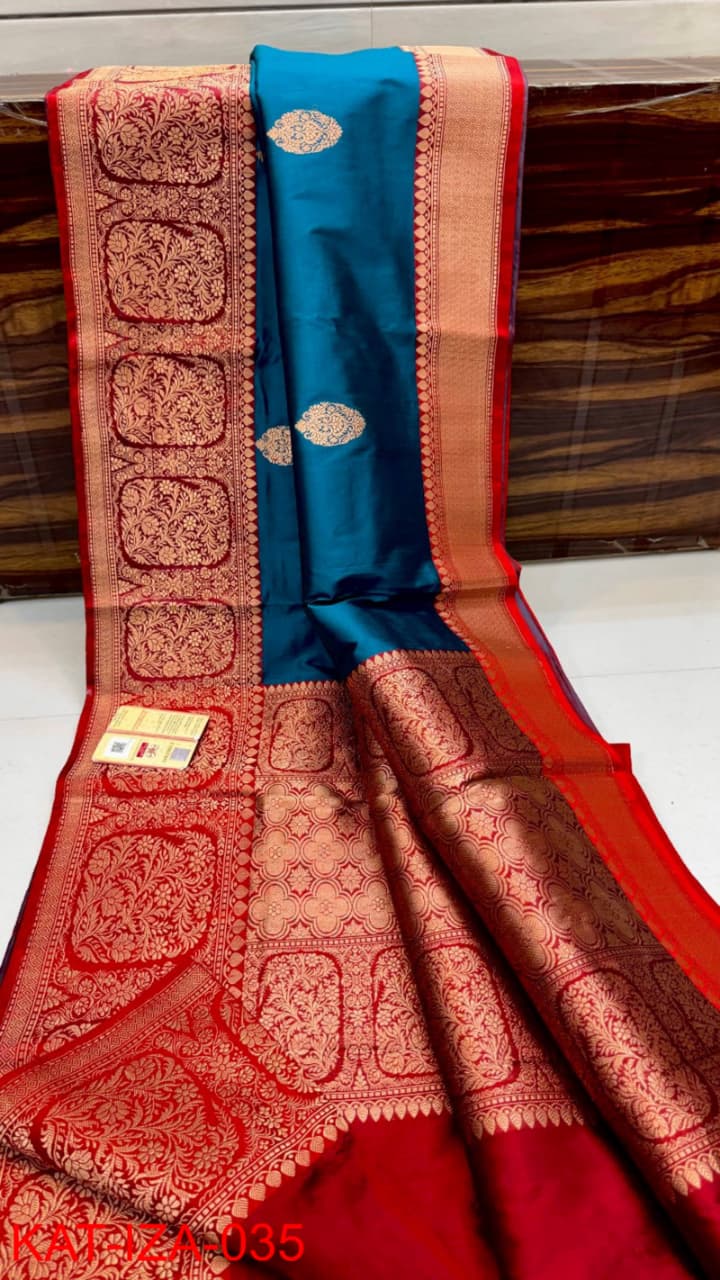 Pure Banarasi Katan Silk Saree With Antique Zari Work .