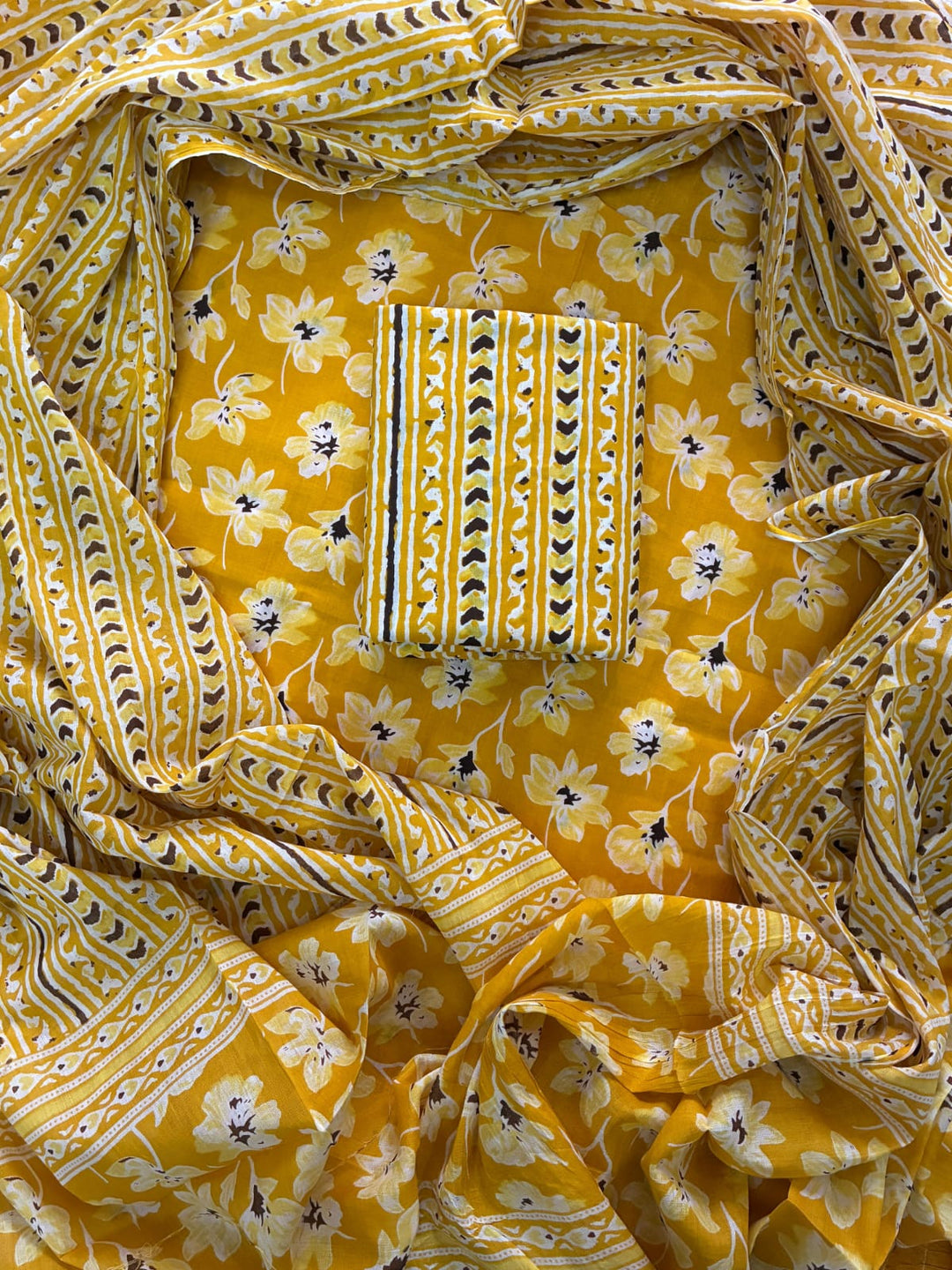Pure Cotton Hand Block Print Unstitched Suit with Cotton Dupatta.