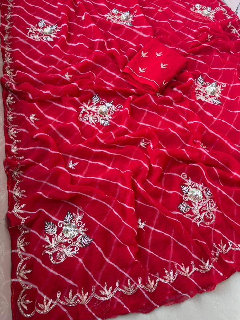Rajasthani pure Dimond Chiffon lehriya Saree.