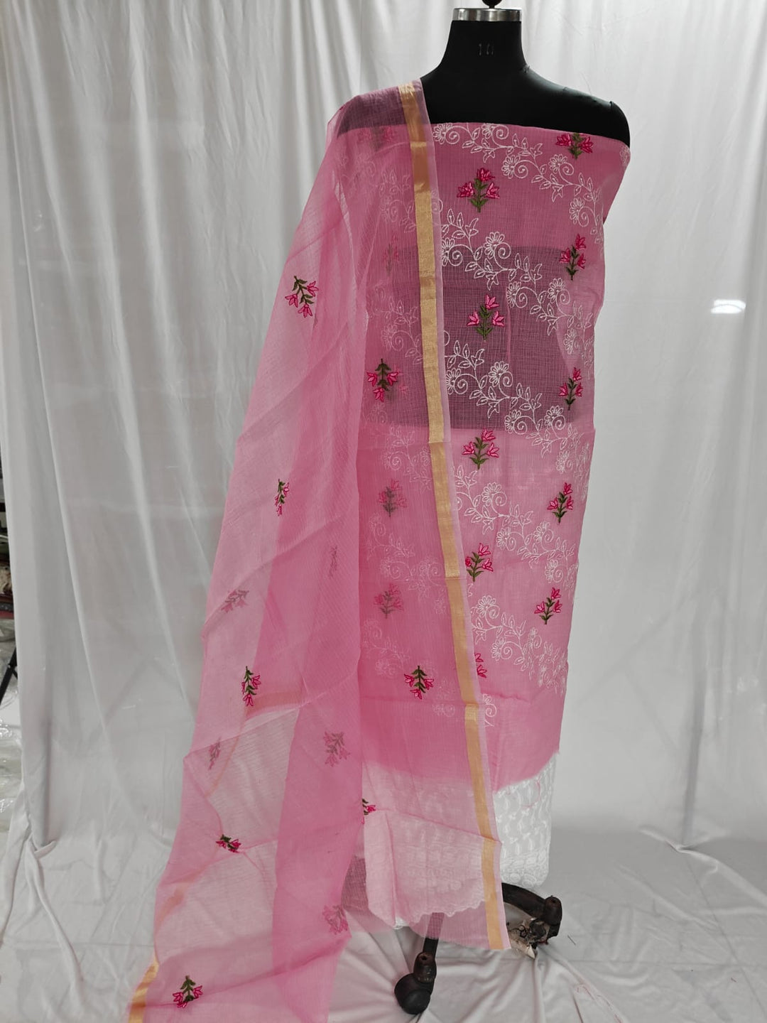 Pure Cotton Kota Doriya Embroidery Unstitched Suit With Dupatta