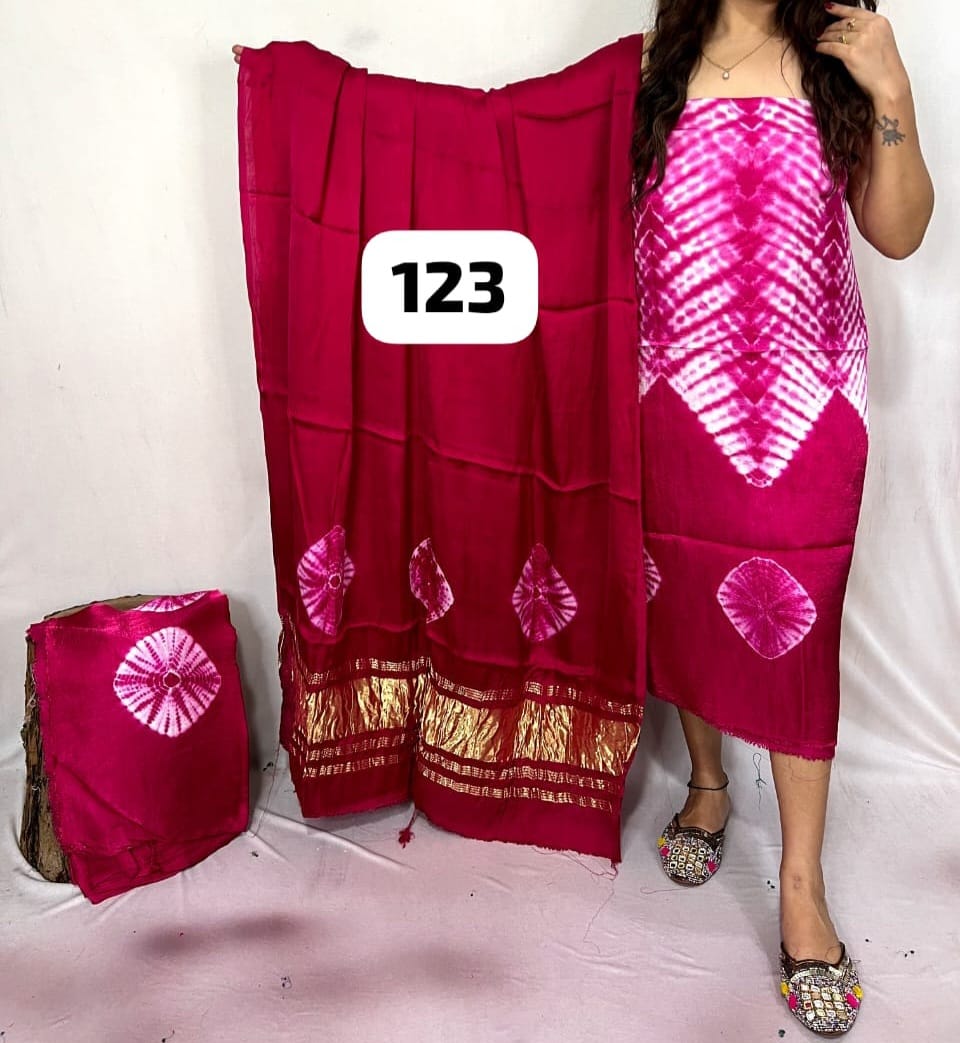 Pure Modal Silk Zari Pallu Weaved 3pc Unstitched Suit .