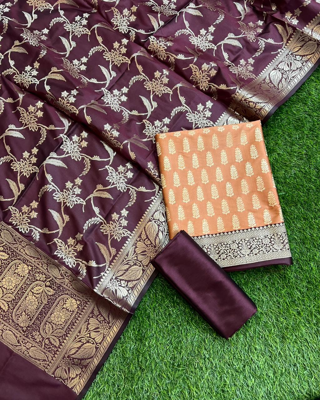 Exclusive Banarasi Silk 3 pc Unstitched suit .