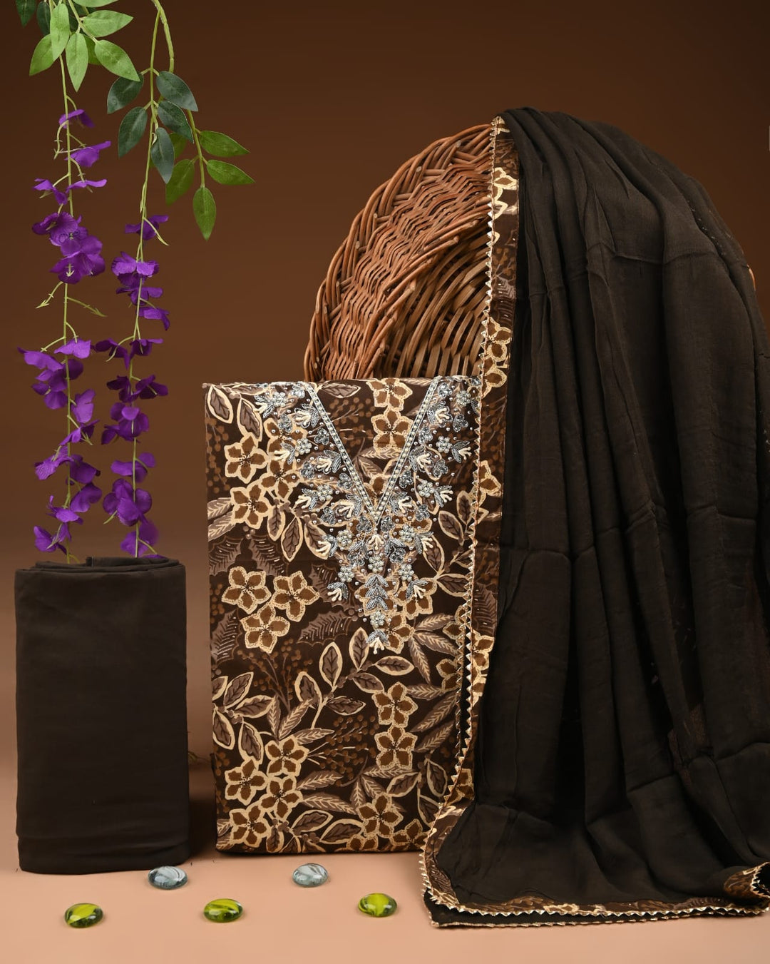 Pure Cotton Gotta patti Work unstitched Suit With Chiffon Dupatta.