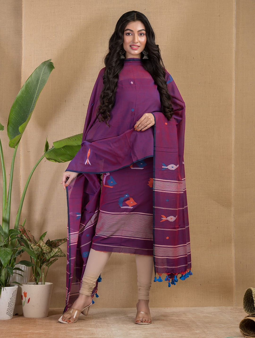 Pure Debri silk 2PC Jamdani Handwork Unstitched Suit .