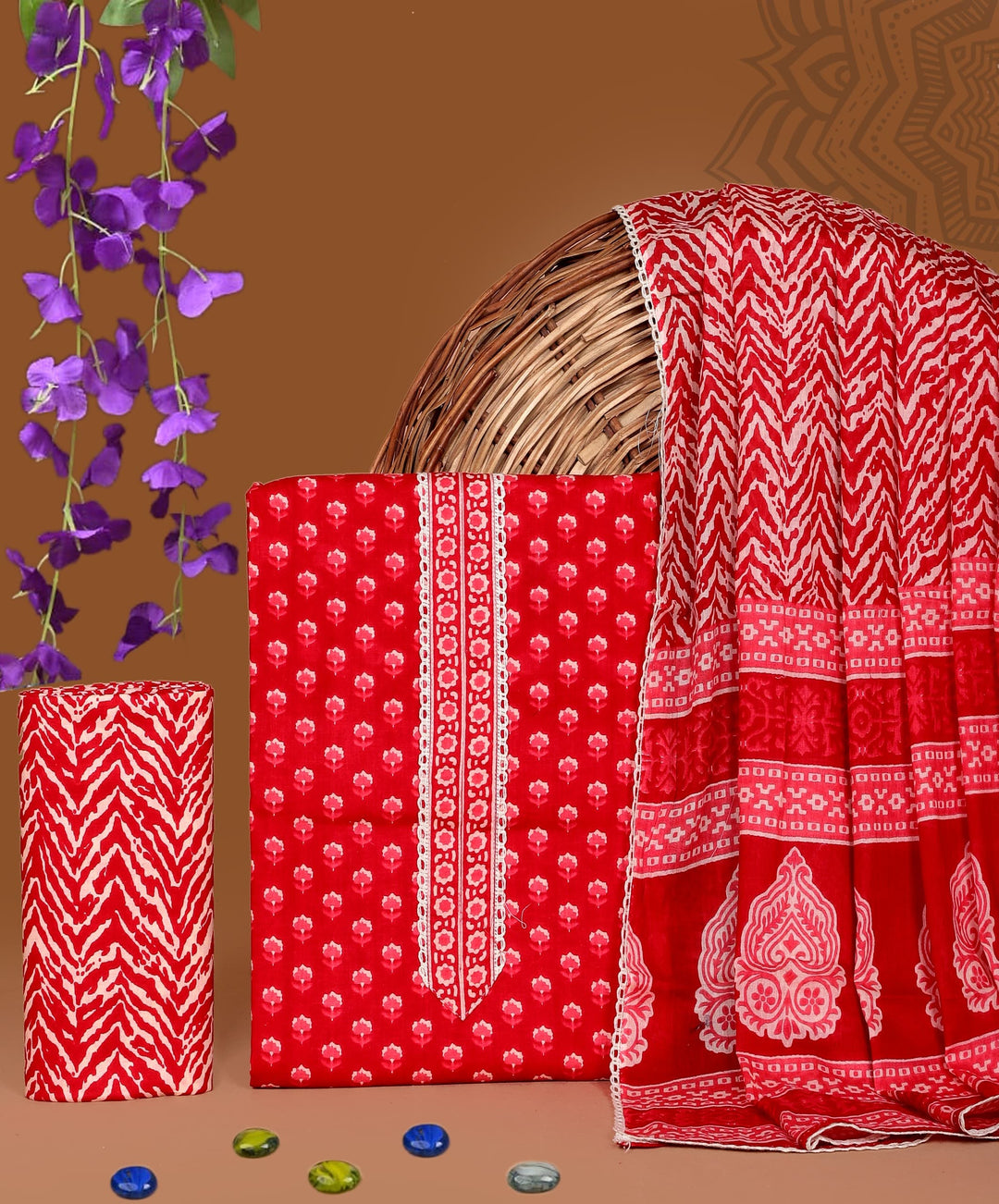 Pure Cotton Gotta patti Work unstitched Suit With Cotton Dupatta.