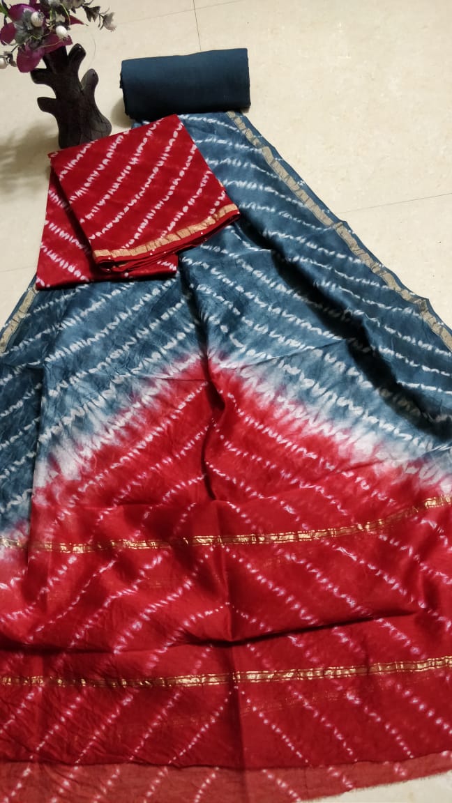 Pure Hand Block Chanderi Silk Unstitched Suit .