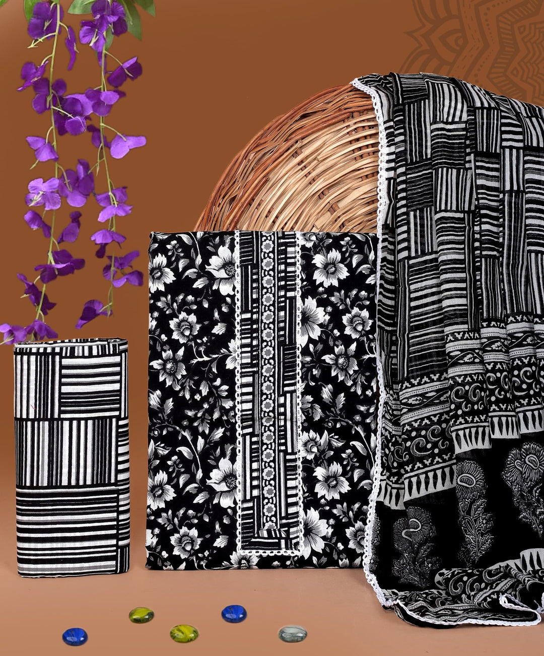 Pure Cotton Gotta patti Work unstitched Suit With Cotton Dupatta.