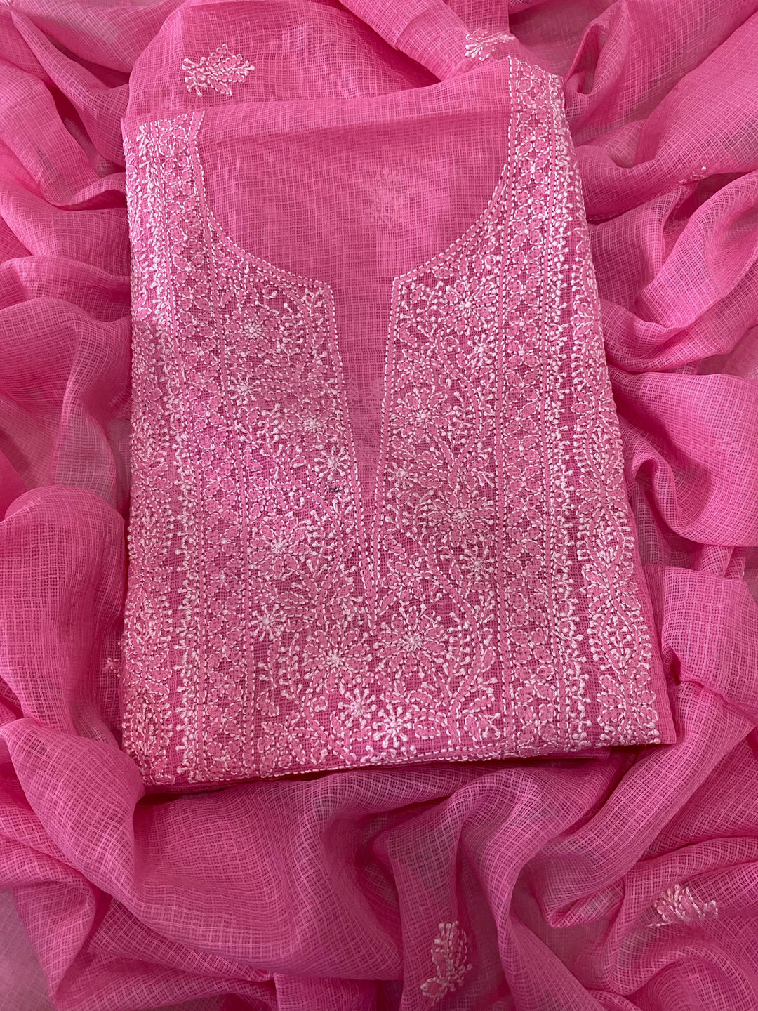 Chikankari Hand Work 2pc Unstitched Suit in Kota doria Fabric