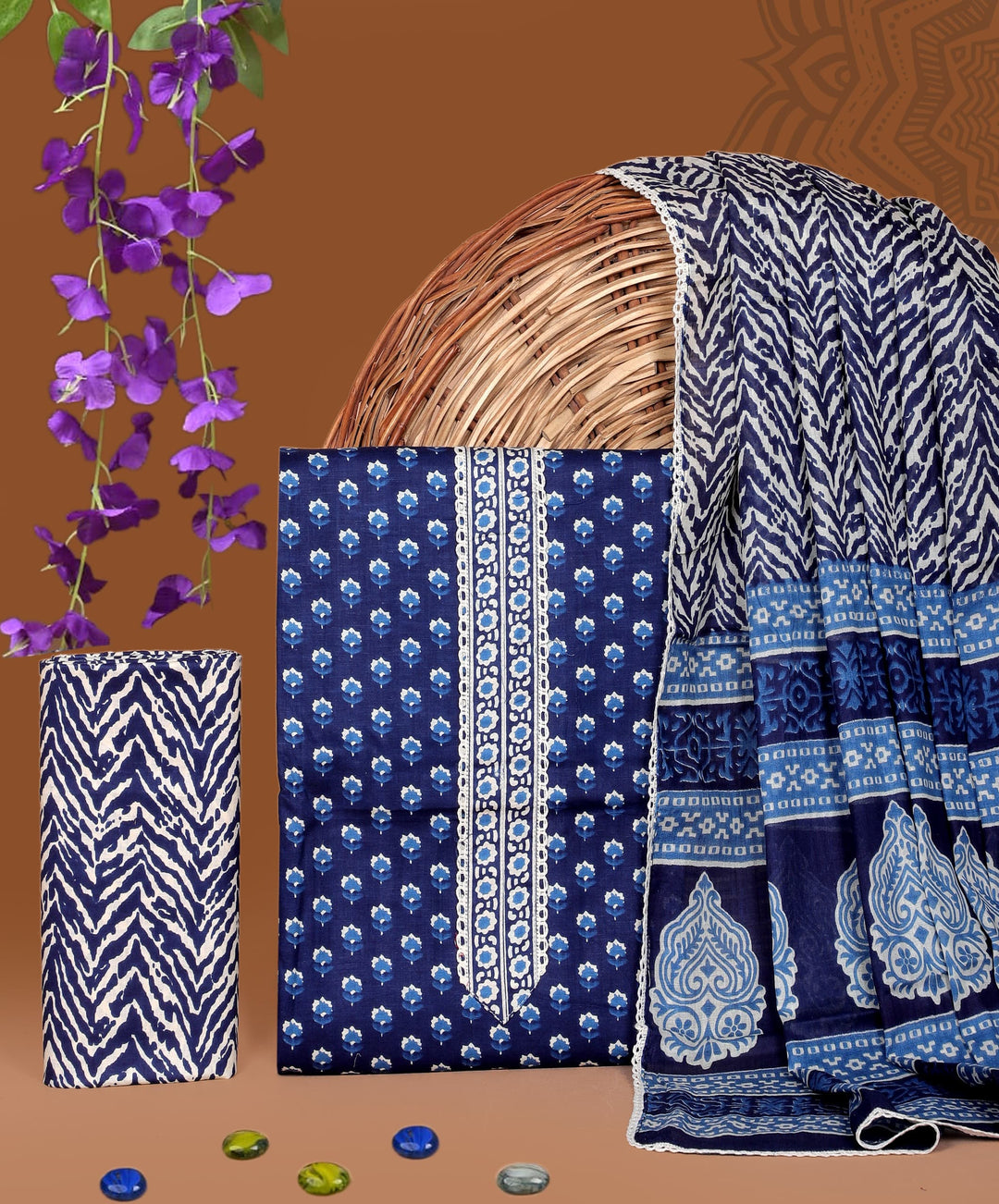 Pure Cotton Gotta patti Work unstitched Suit With Cotton Dupatta.