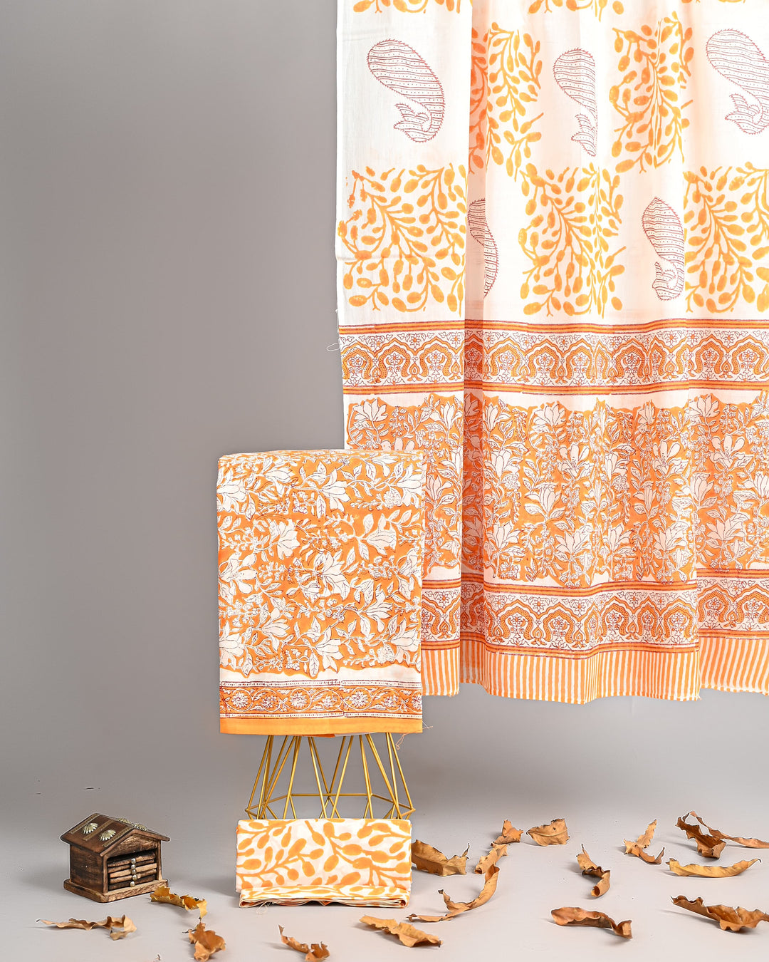 Pure Cotton Hand Block Printed Unstitched Suit Set With Cotton Dupatta .